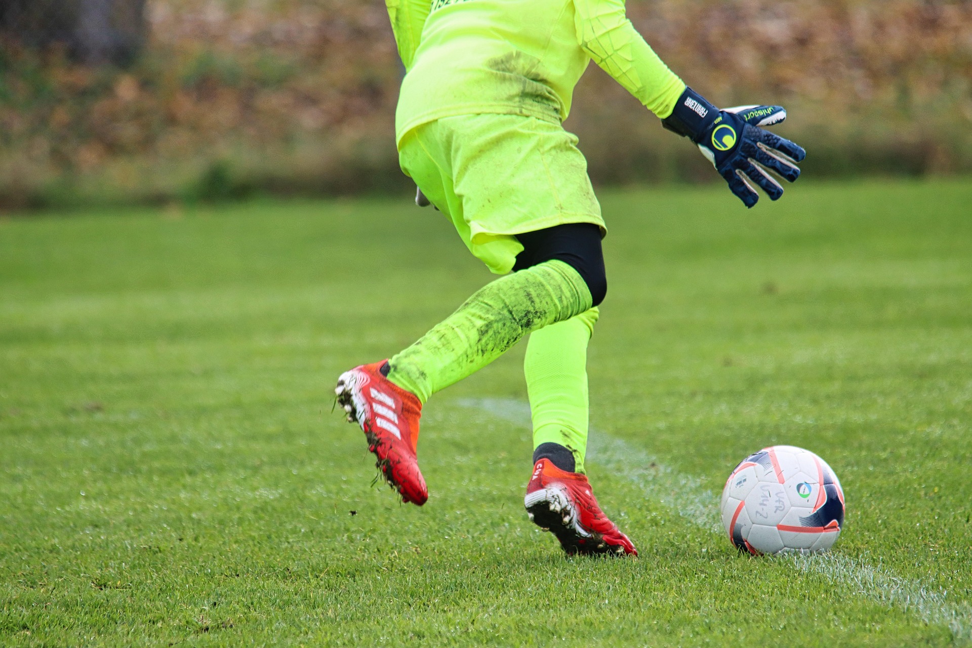 Goalkeeper in training on a football pitch